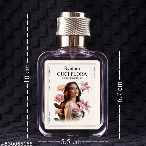 THE GIR FARMER perfume bottle with Gucci Flora scent featuring floral design and gold cap