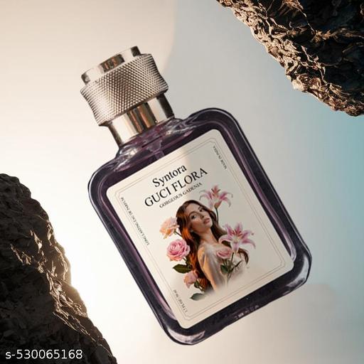 THE GIR FARMER perfume bottle labeled Syntora Gucci Flora scent with floral artwork on label
