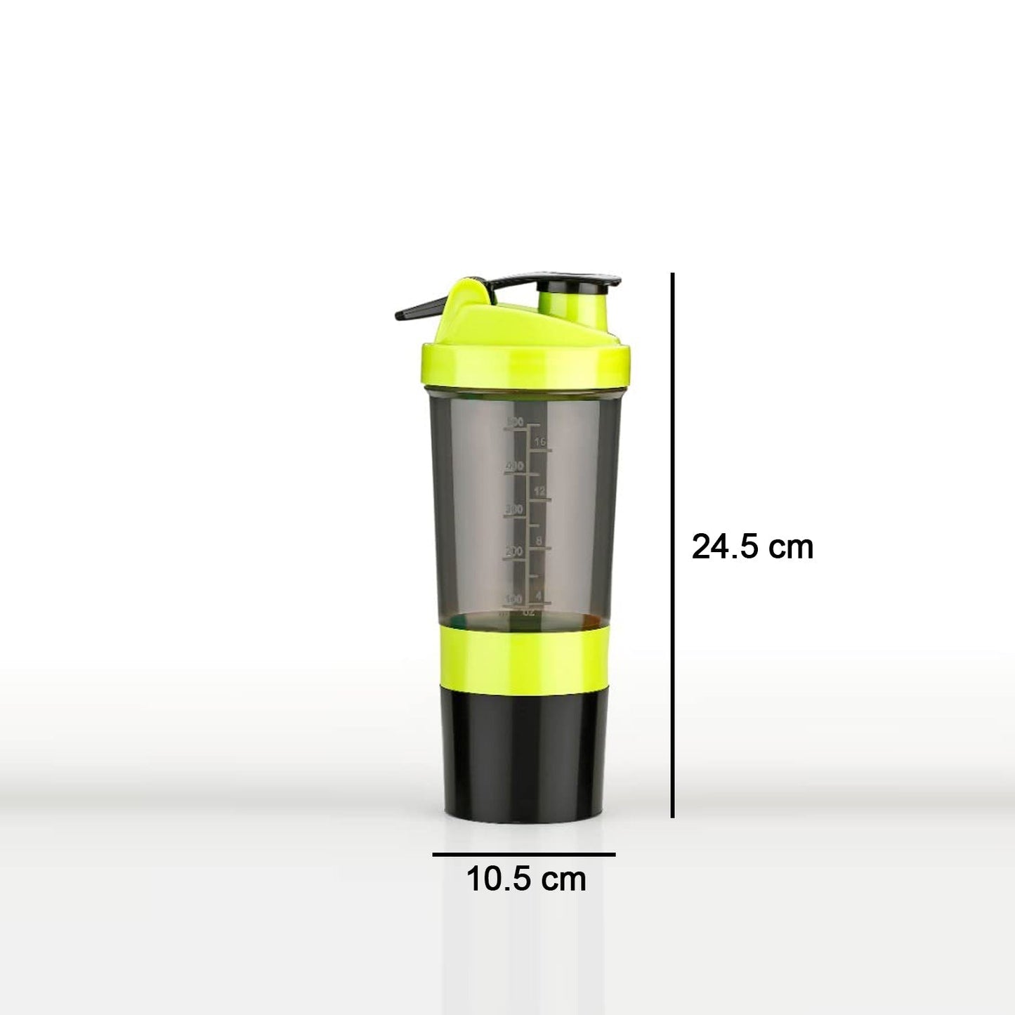 The Gir Farmer best protein shaker for workout in black and neon yellow with measurement markings