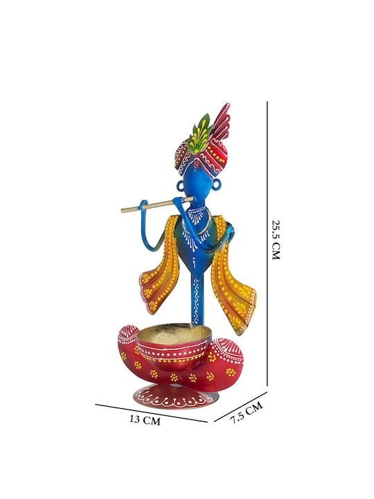 Handcrafted Krishna statue for home in vibrant colors playing flute with detailed decorations