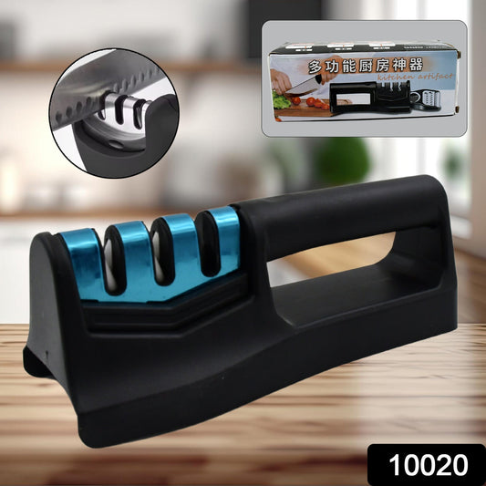 Your Brand handheld kitchen knife sharpener with ergonomic handle and multiple sharpening slots