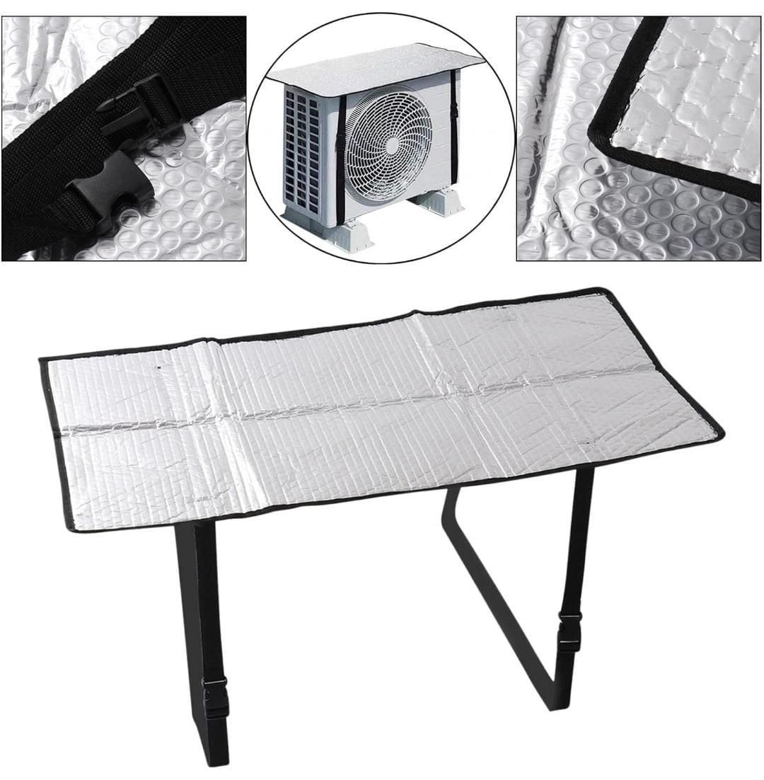 Heavy duty AC cover for rain and dust with adjustable straps and reflective aluminum material