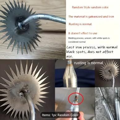 Heavy duty metal weed crusher with galvanized iron spiked wheel for tough outdoor use