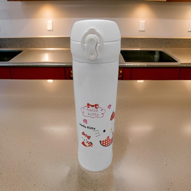 White SS insulated stainless steel kitty water bottle with Hello Kitty design from THE GIR FARMER