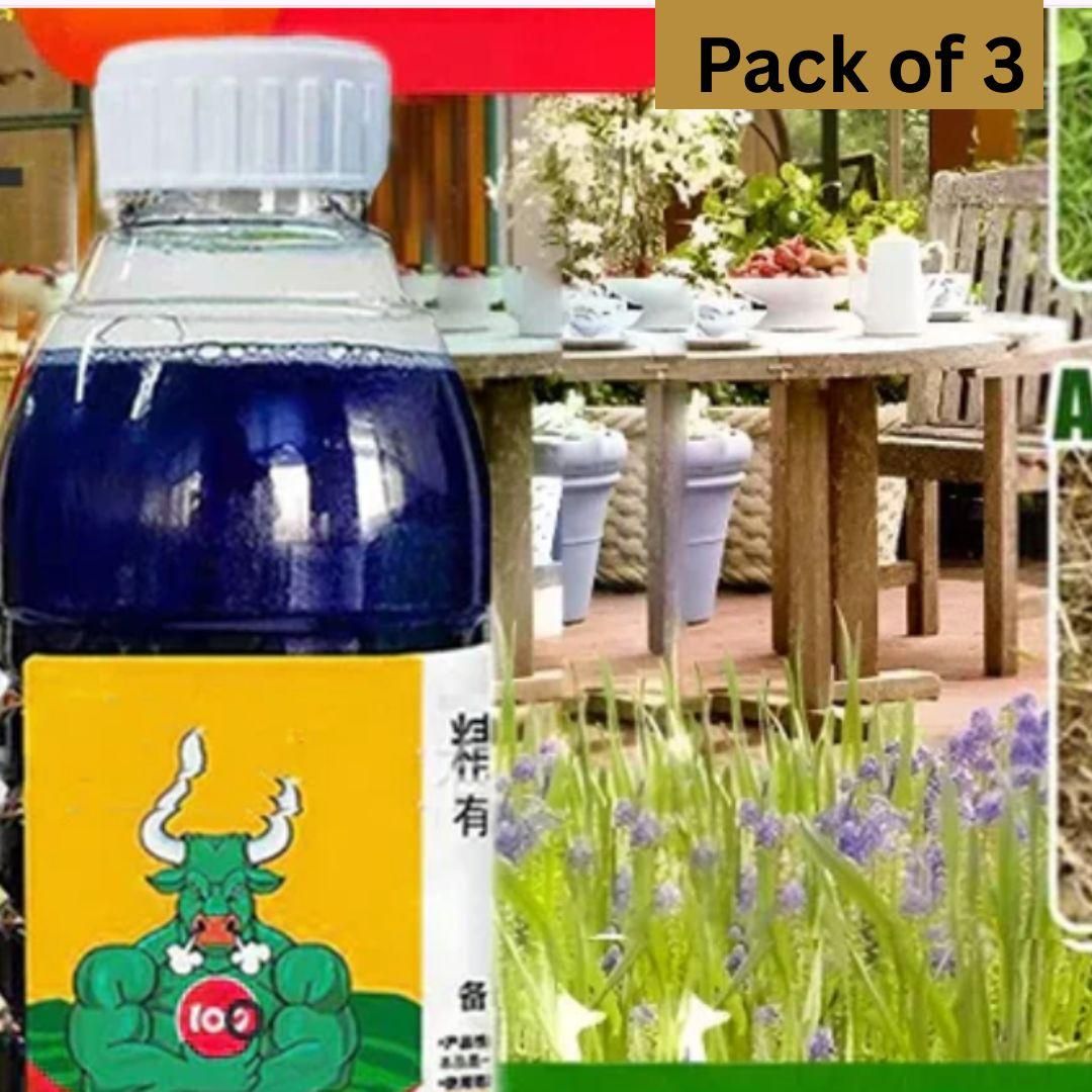 Pack of 3 high concentration weed killer for all crops bottles with green label and bull logo
