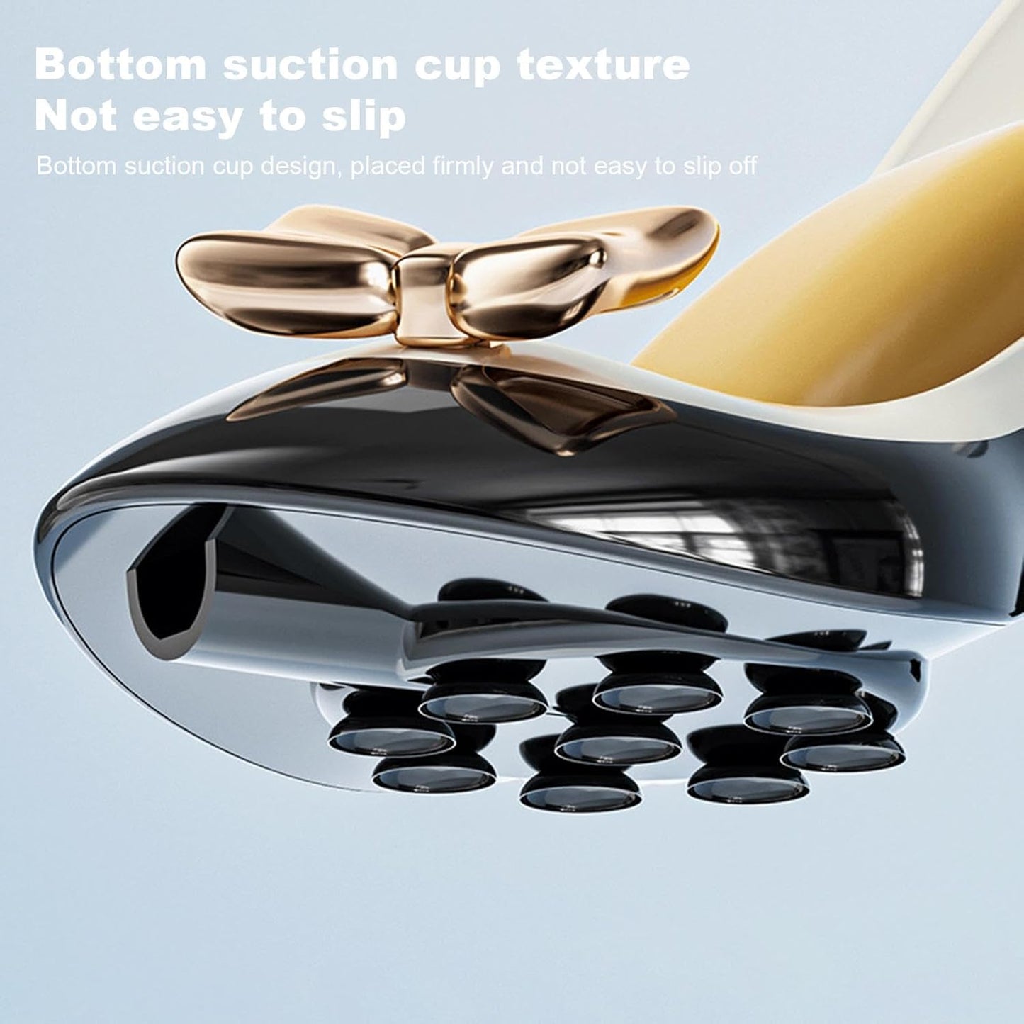 High heel soap holder with a bottom suction cup design for stability and elegance in your bathroom