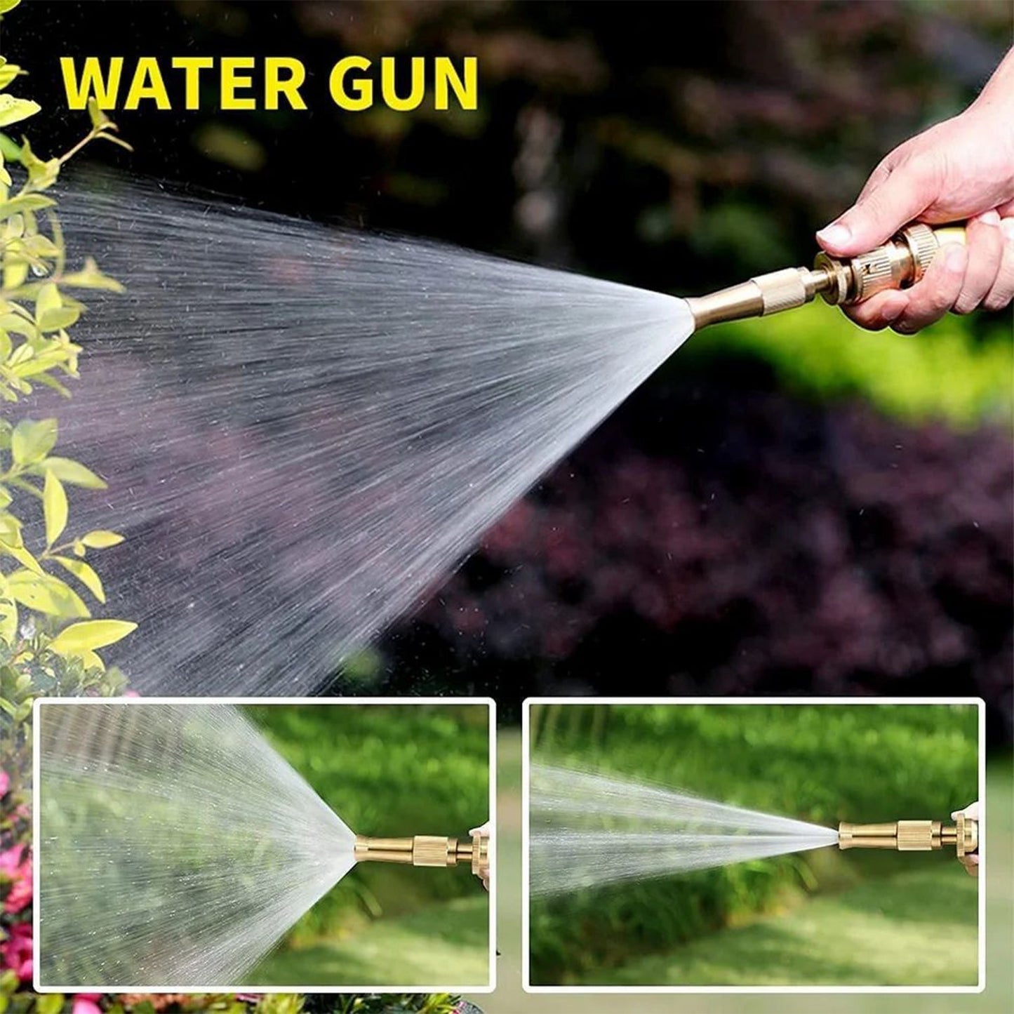 High pressure brass water spray nozzle with adjustable spray for efficient garden watering