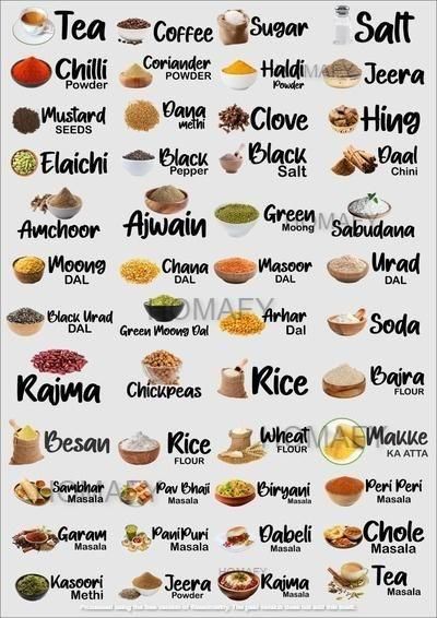 Spice jar label set for kitchen featuring colorful and clear labels for various spices and ingredients