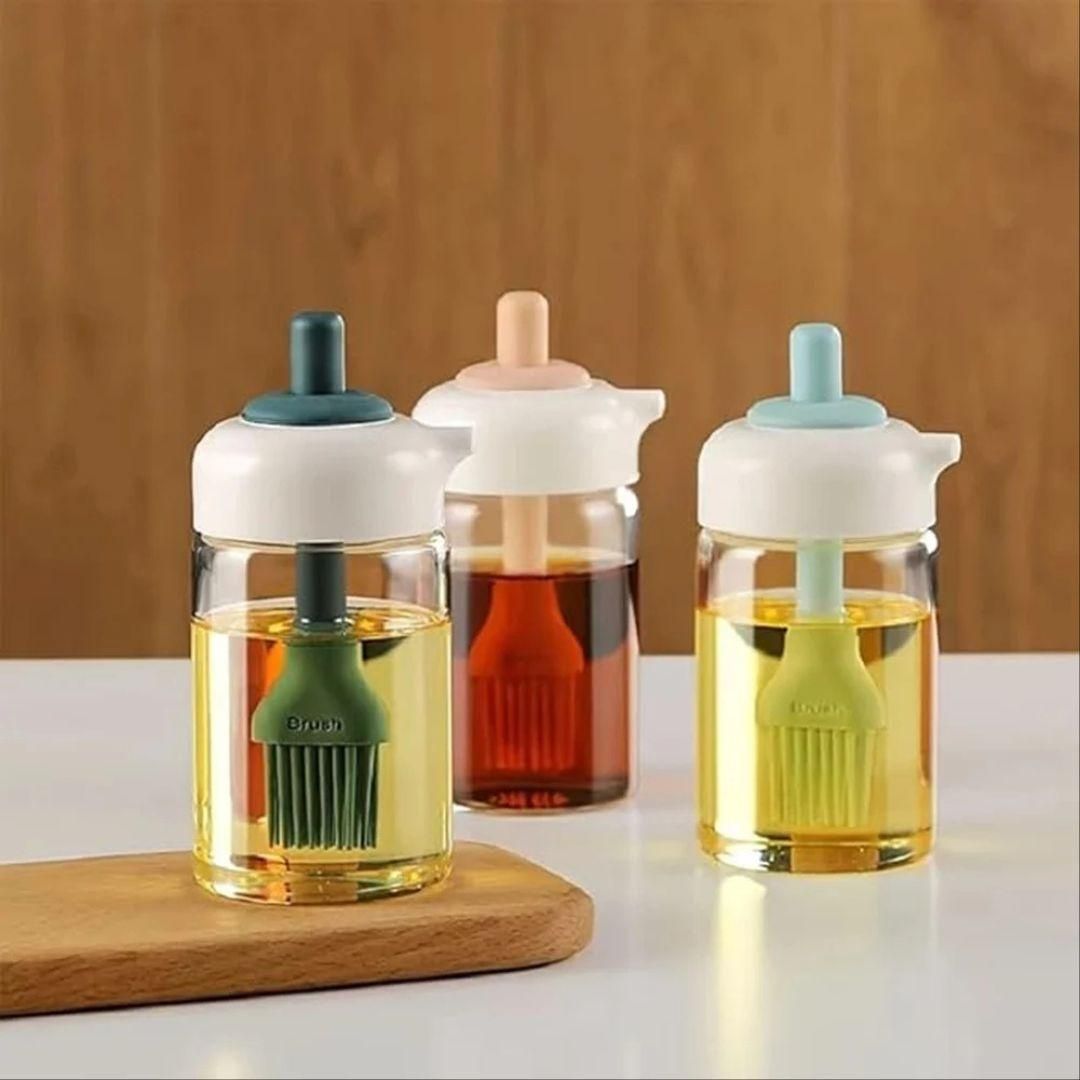 THE GIR FARMER oil dispenser for kitchen cooking glass bottle with built in silicone brush lid in pastel colors