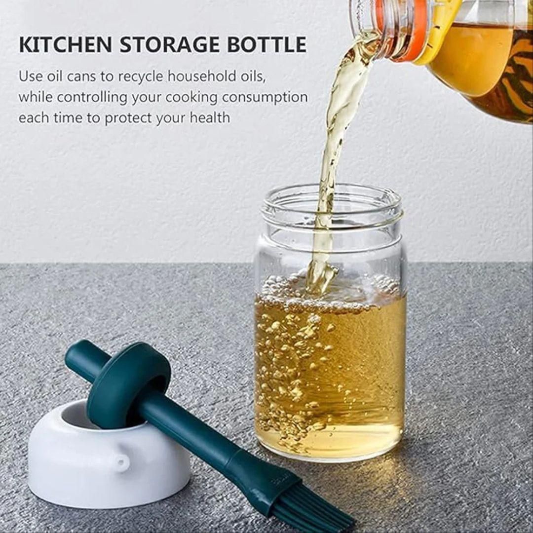 THE GIR FARMER oil dispenser for kitchen cooking glass jar with pouring spout and silicone basting brush