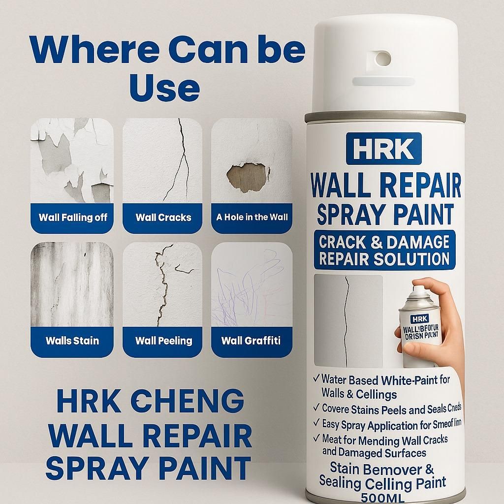 HRK Cheng wall repair spray paint can for fixing cracks, holes, peeling, stains, and graffiti on walls