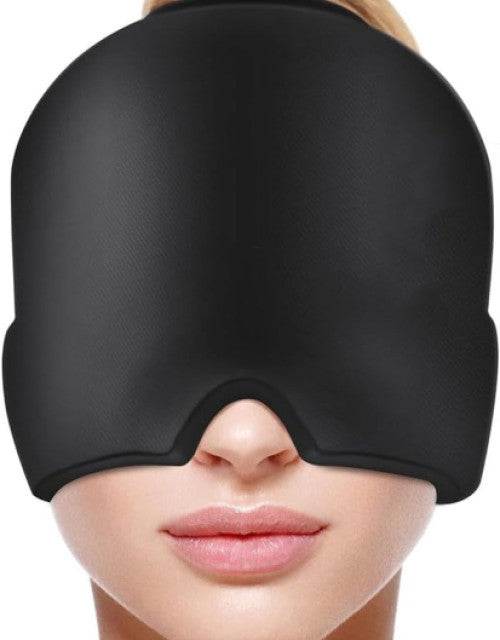 Dropdash ice gel headache relief mask in black for soothing discomfort and promoting relaxation