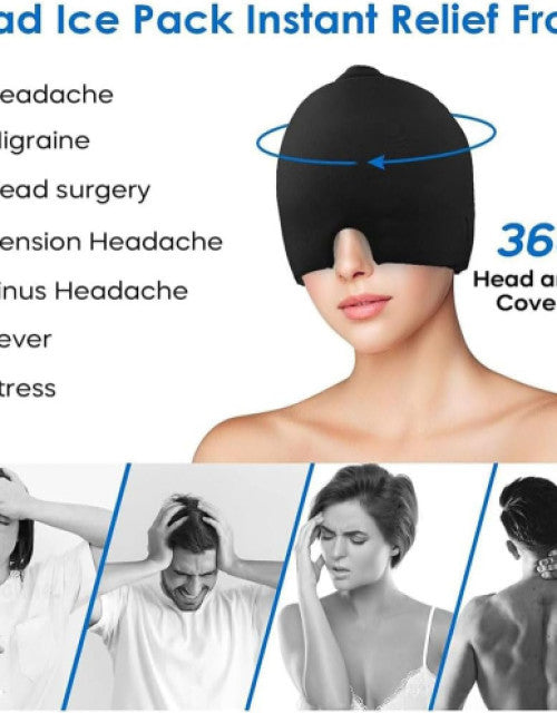 Dropdash ice gel headache relief mask designed for soothing headaches and migraines with full head coverage