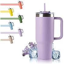 The Gir Farmer insulated sipper bottle with straw lavender stainless steel tumbler with handle keeps drinks cold