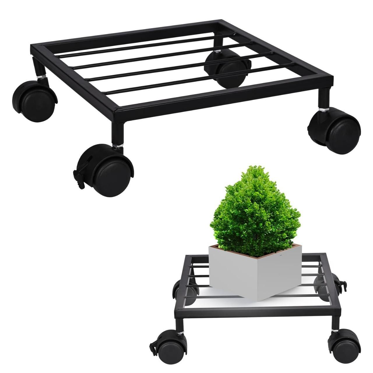 THE GIR FARMER black metal indoor planter stand on wheels with sturdy frame and four caster wheels