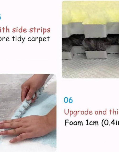 Dropdash interlocking carpet tiles mat showing close-up details of side strips and foam thickness