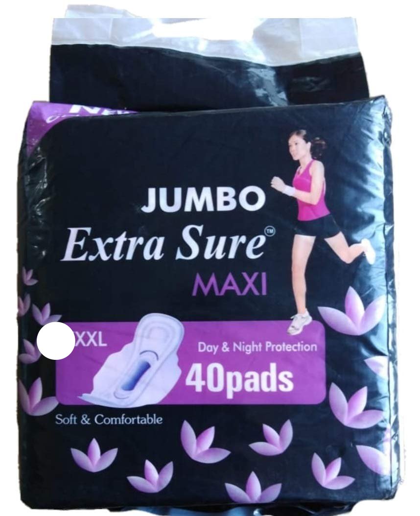Jumbo Extra Sure XXL sanitary pads pack 40 for day and night protection with soft comfortable design