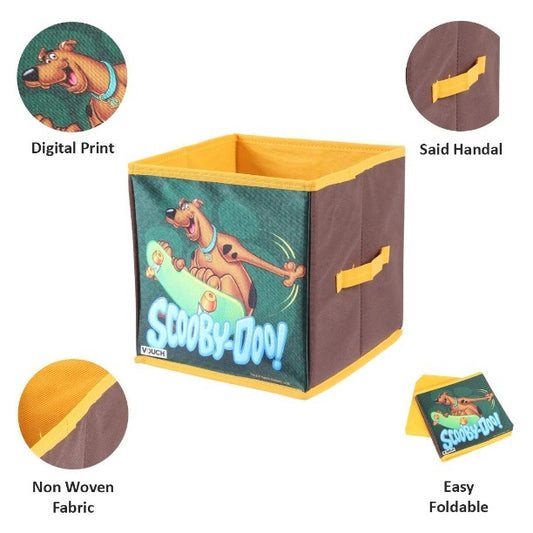 Kids toy storage bins set with Scooby-Doo digital print, yellow handles, non woven fabric, and foldable design