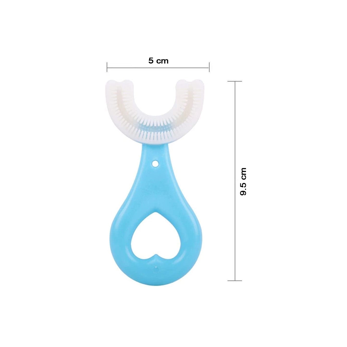 Kids U Shaped Toothbrush in Blue with Heart-shaped Handle for Easy Grip and Fun Brushing