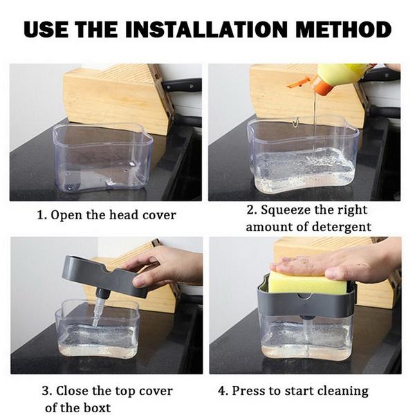 Step-by-step installation method for Amd-Deodap kitchen dish soap dispenser with transparent container and gray top cover