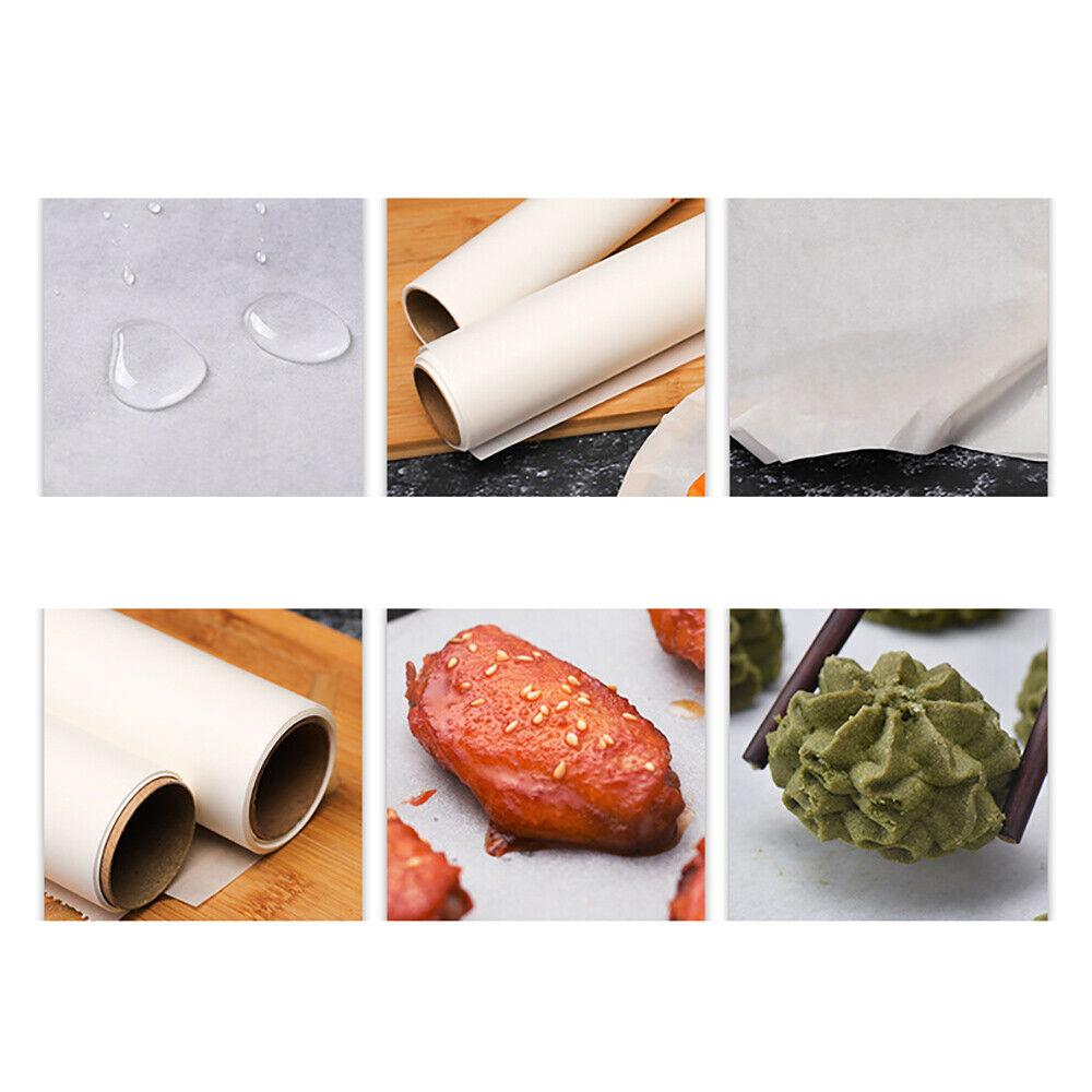 Your Brand microwave oven safe baking paper rolls and sheets with nonstick waterproof surface shown with baked goods