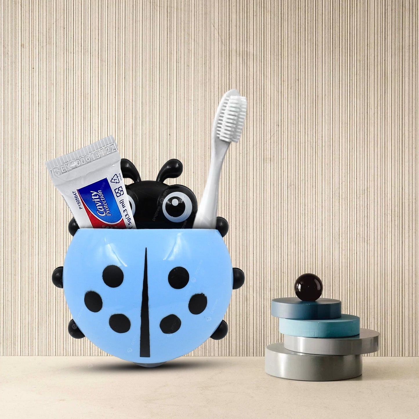 Your Brand ladybug toothbrush holder in blue with toothbrush and toothpaste for kids' bathroom decor
