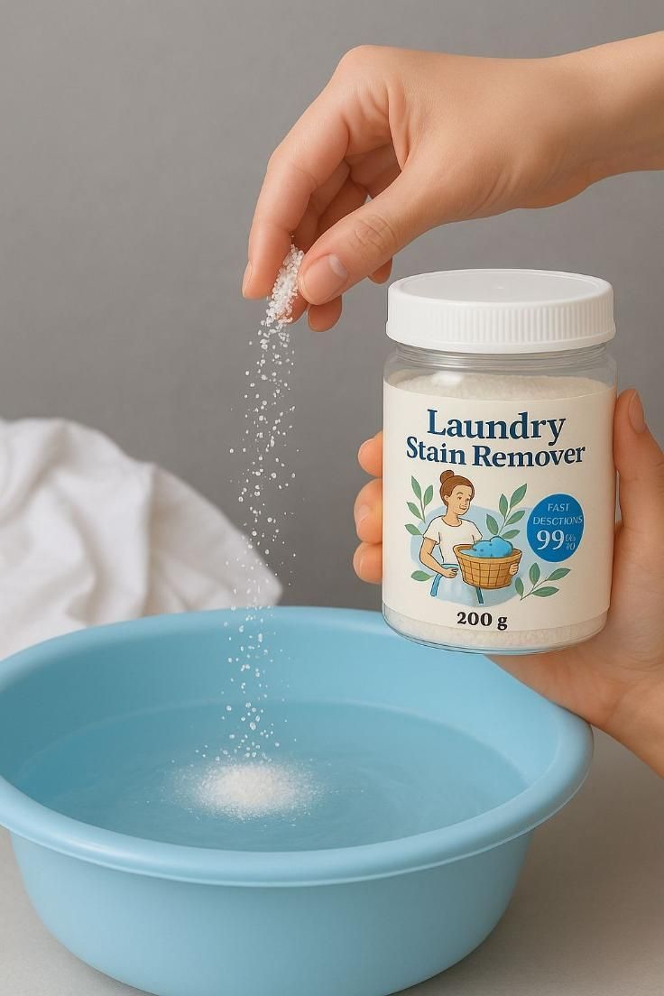 The Gir Farmer non-toxic laundry stain remover powder sprinkled into a blue basin of water