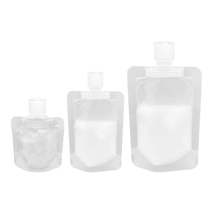 THE GIR FARMER clear leakproof travel pouches for liquids in three sizes with white caps
