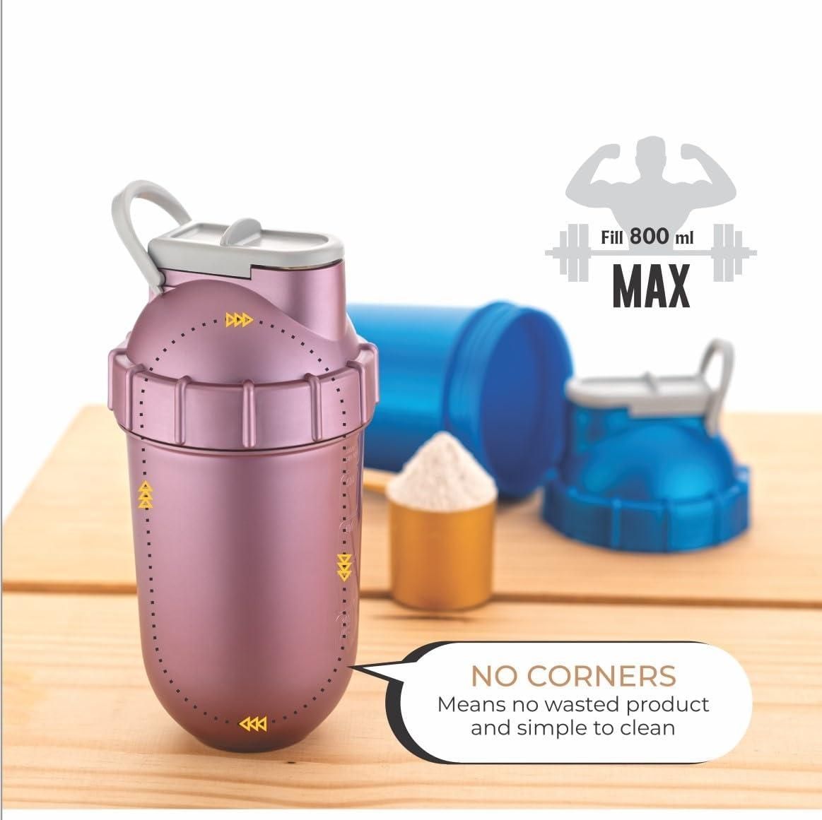 THE GIR FARMER leakproof workout shaker cup in pink with 800 ml capacity and easy-to-clean no corners design