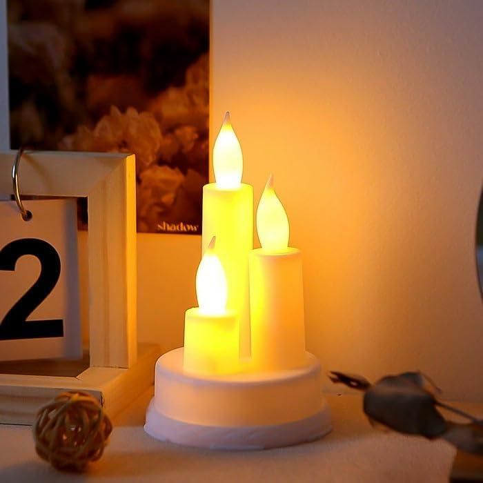 LED candles set featuring three flickering lights in various heights for a cozy atmosphere