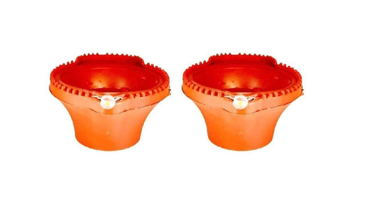 Pair of LED water sensor diyas in vibrant orange for festive lighting and decoration