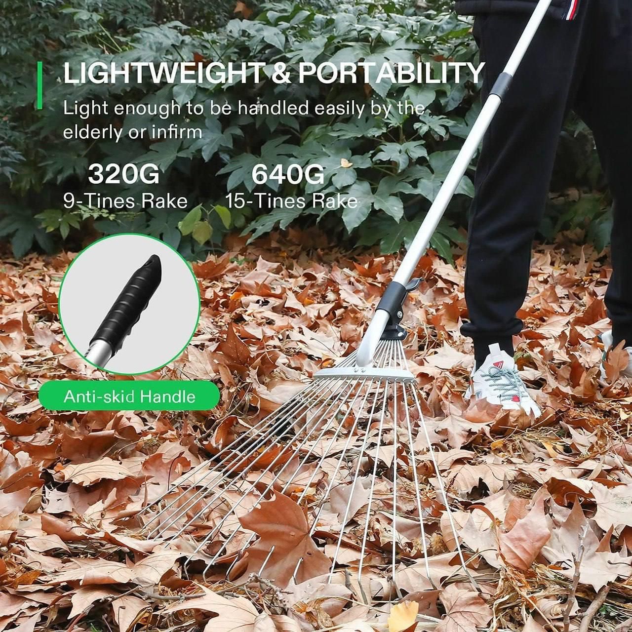 THE GIR FARMER rake with anti-skid handle and lightweight design, best tool for cleaning garden leaves