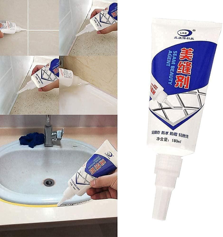 THE GIR FARMER bathroom tile crack repair sealant tube and application on bathroom sink and tile cracks