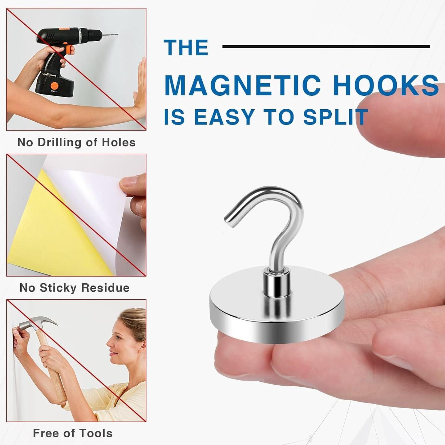 THE GIR FARMER heavy duty magnetic hanging hooks stainless steel round magnet hook held between fingers no drilling required
