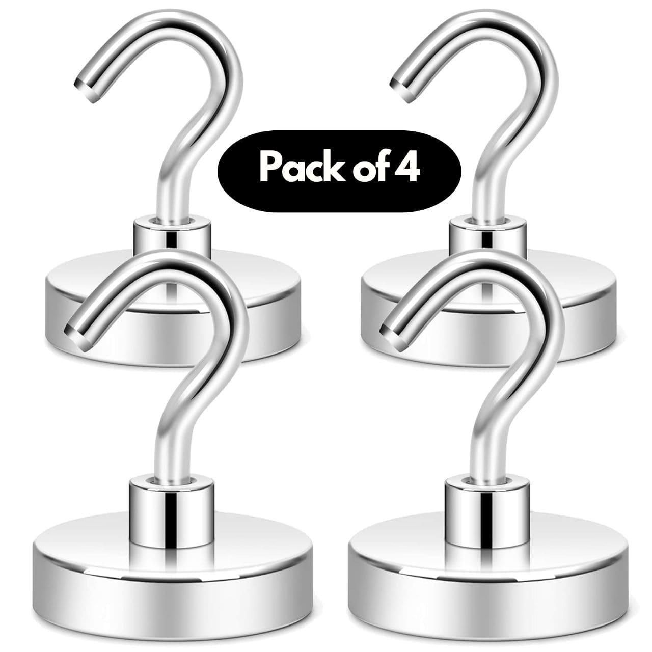Pack of 4 chrome magnetic hooks with strong round bases for garage kitchen organization heavy duty magnetic hanging hooks