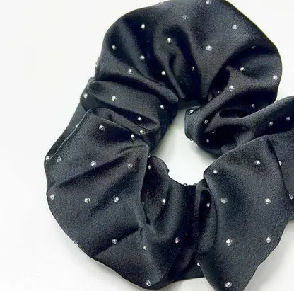 Amd-Deodap black luxury silk scrunchie for women with small sparkling embellishments