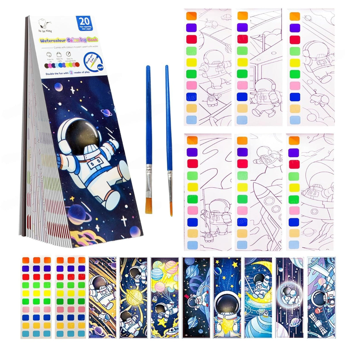 Amd-Deodap magic water coloring book for kids with space-themed designs and two paintbrushes