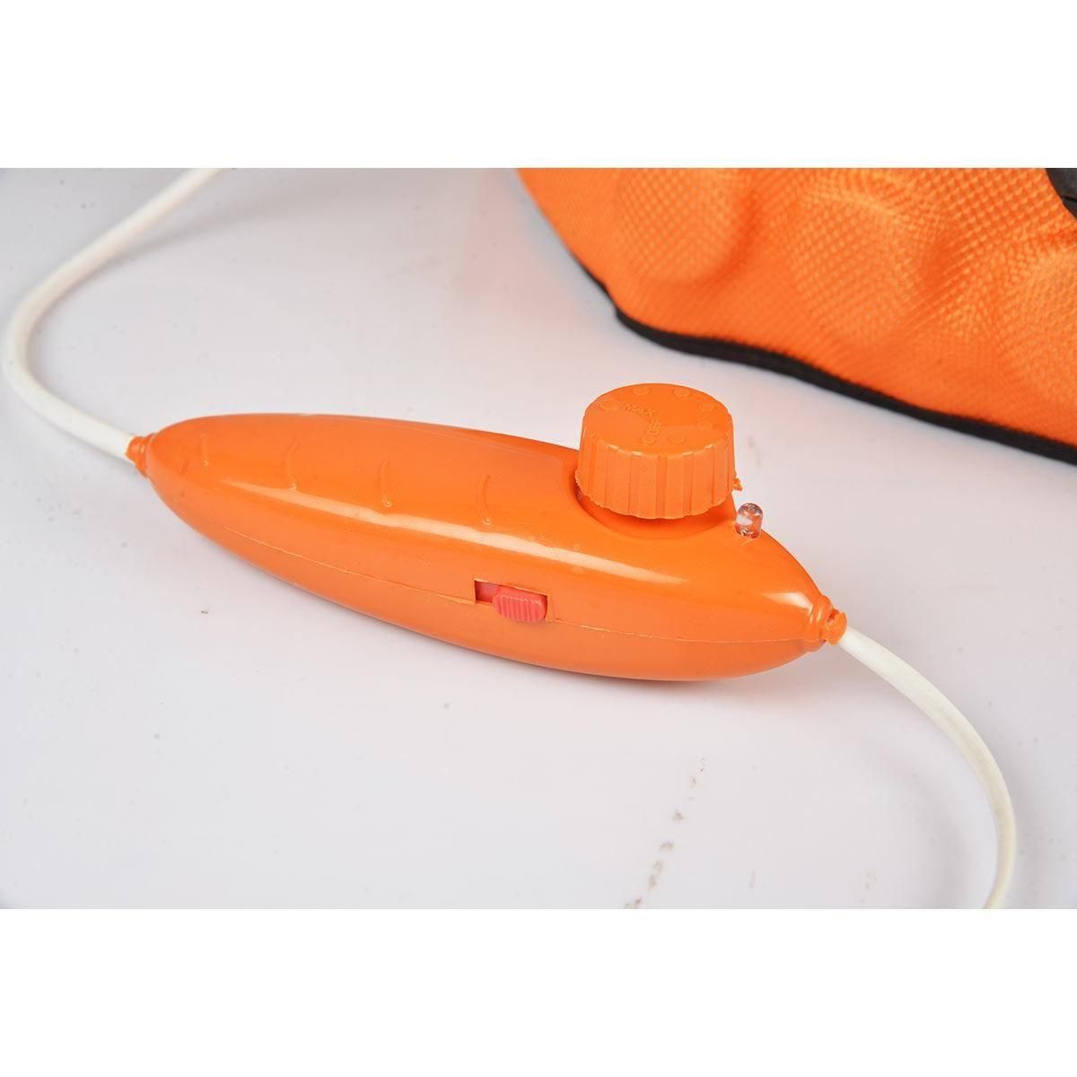 Orange control dial for magnetic waist trimmer for stomach with power switch and connected white wires