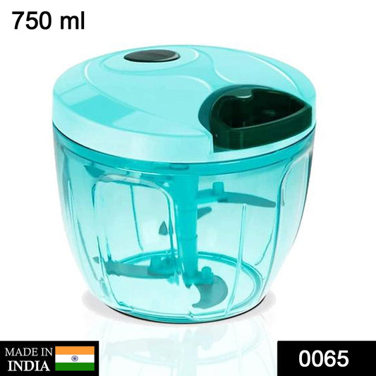 Manual stainless steel vegetable chopper with 750 ml capacity in turquoise color for easy food preparation