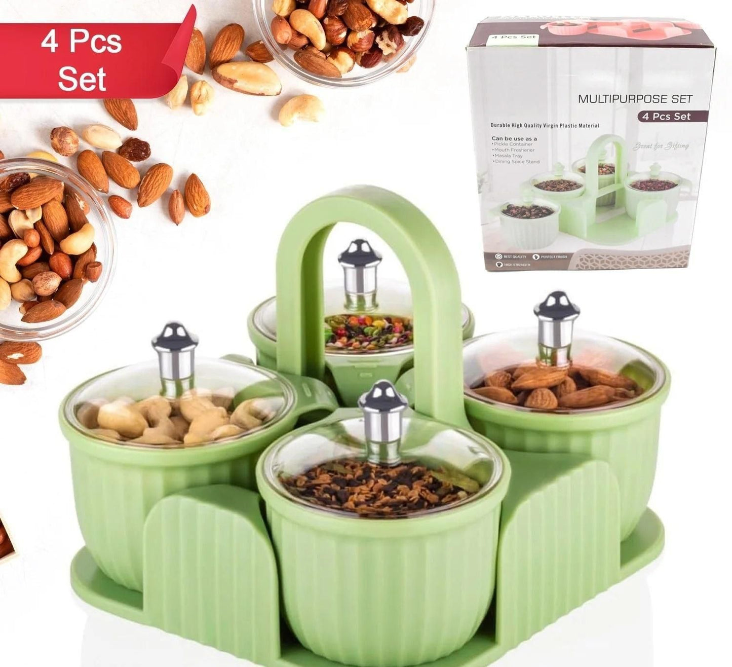 THE GIR FARMER airtight snack jars for home 4 piece set in green with clear lids and carrying tray