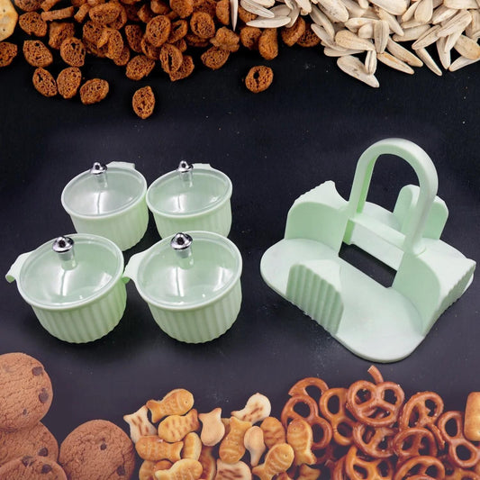THE GIR FARMER airtight snack jars for home with four green containers and a sealing clip surrounded by snacks