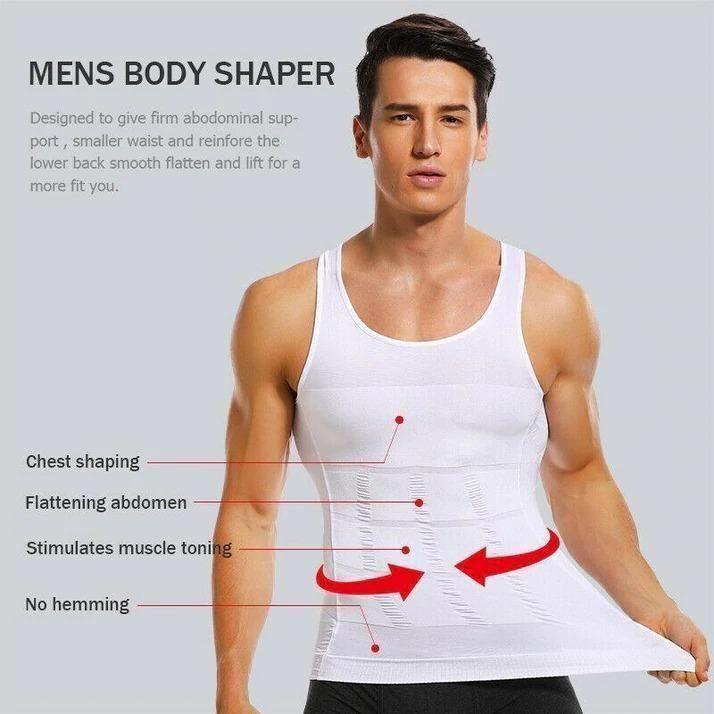 White men's compression vest designed for shaping and supporting the abdomen and chest