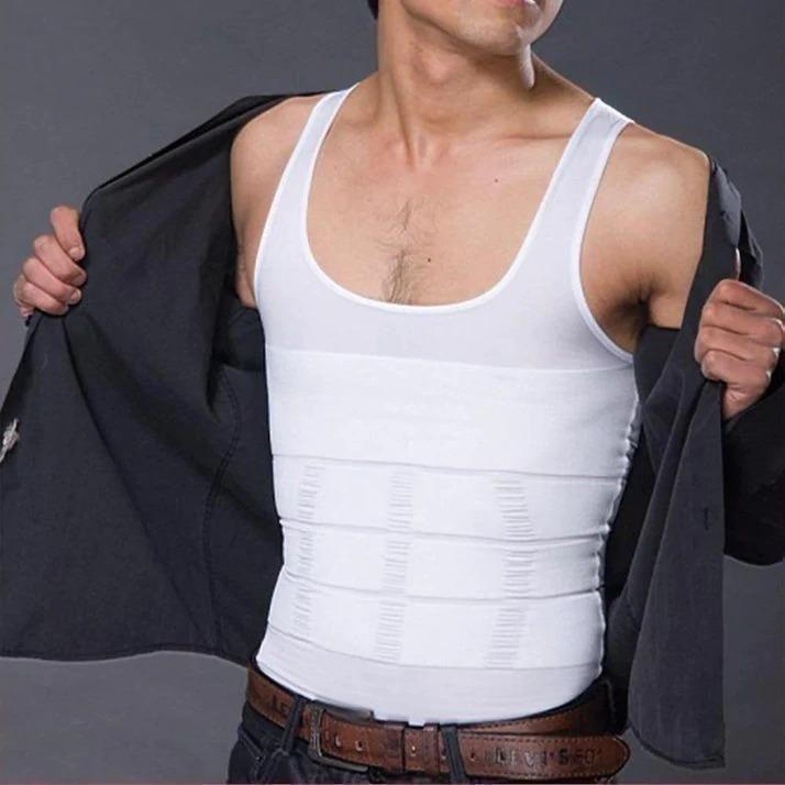 Men's compression vest in white, designed to provide support and a slim fit under clothing