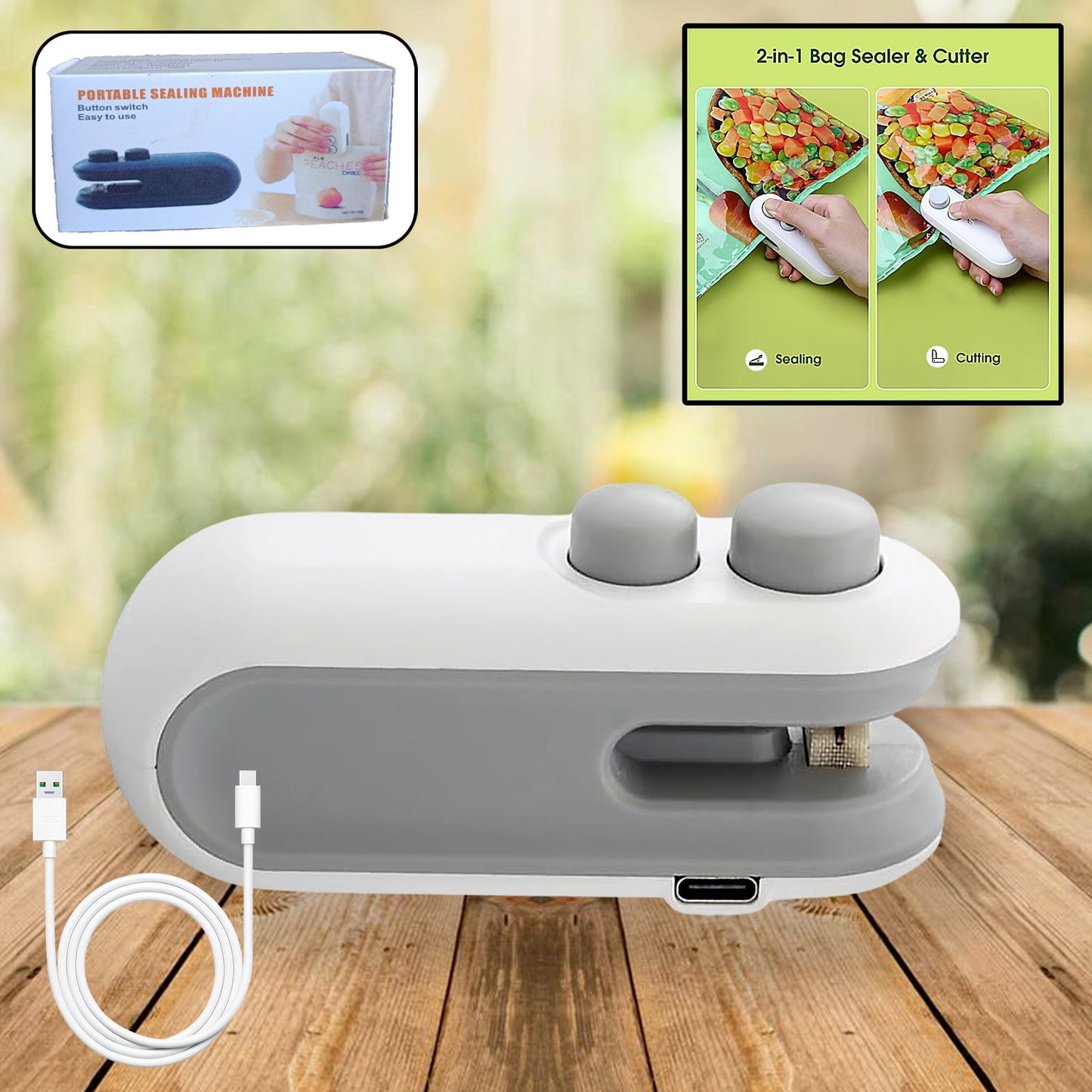 Your Brand mini bag sealer for snacks with USB charging and 2-in-1 sealing and cutting functions