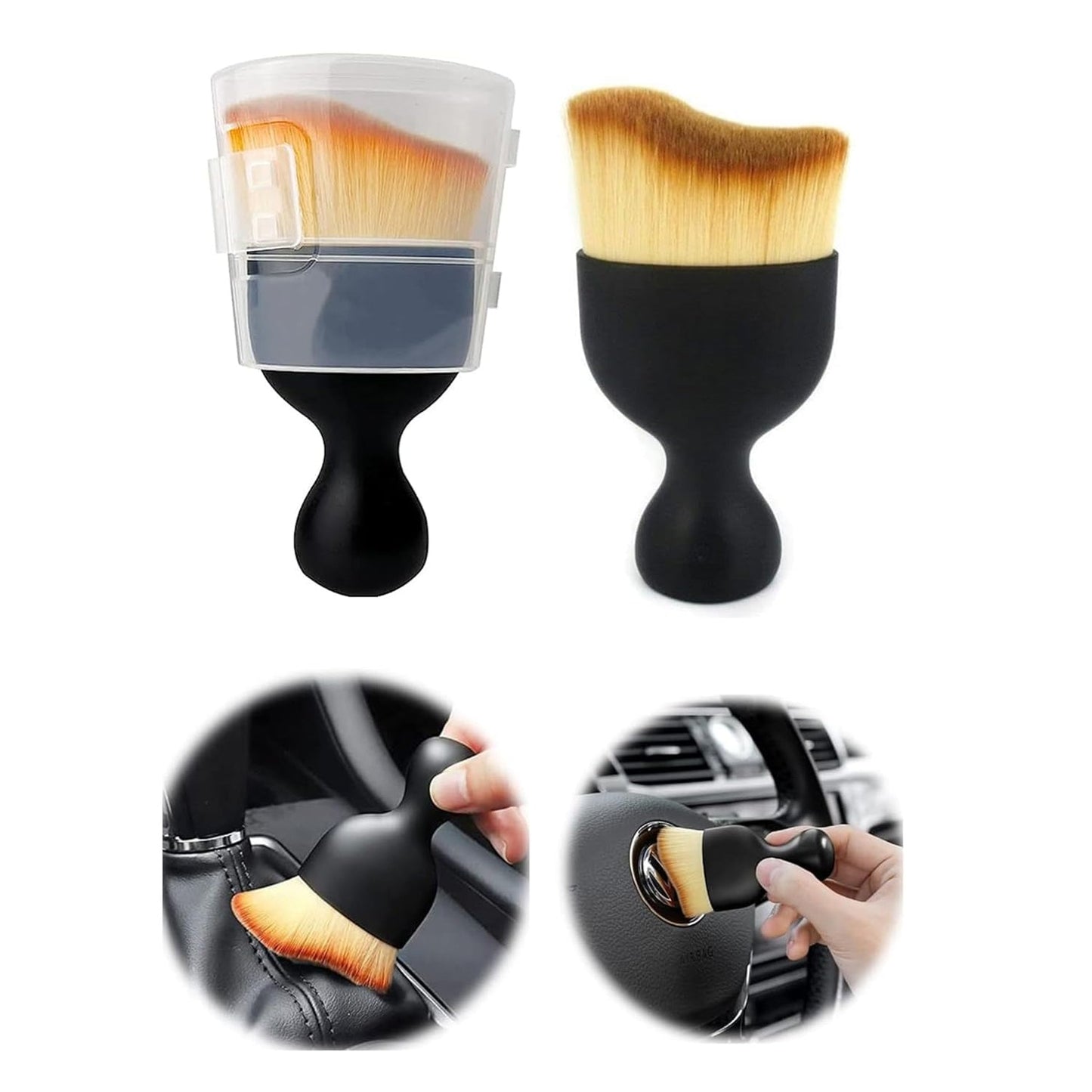 Mini car interior cleaning brush with soft bristles and ergonomic handle for effective dust removal