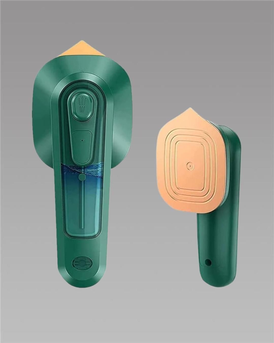 THE GIR FARMER mini garment steamer for home and travel in green and gold compact design