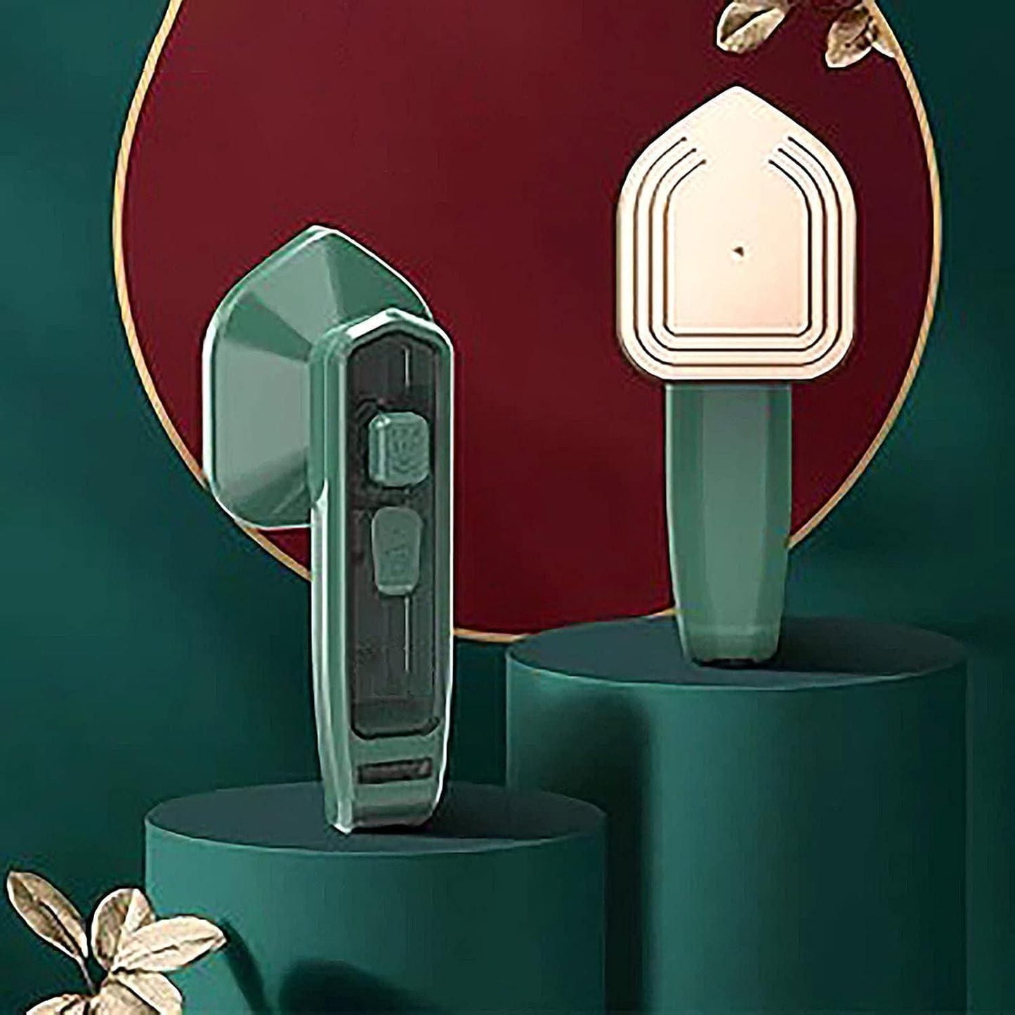 THE GIR FARMER mini garment steamer for home and travel in green with sleek ergonomic design