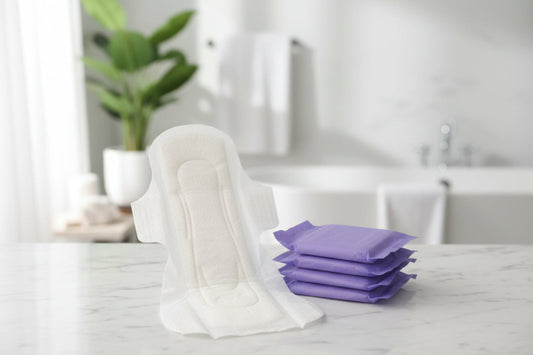 THE GIR FARMER extra large sanitary napkins 12 pack displayed with one pad and three wrapped pads