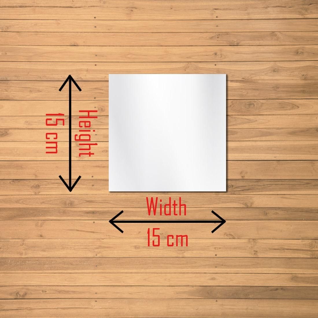 Square modern acrylic mirror stickers for living room measuring 15 cm by 15 cm on wooden background