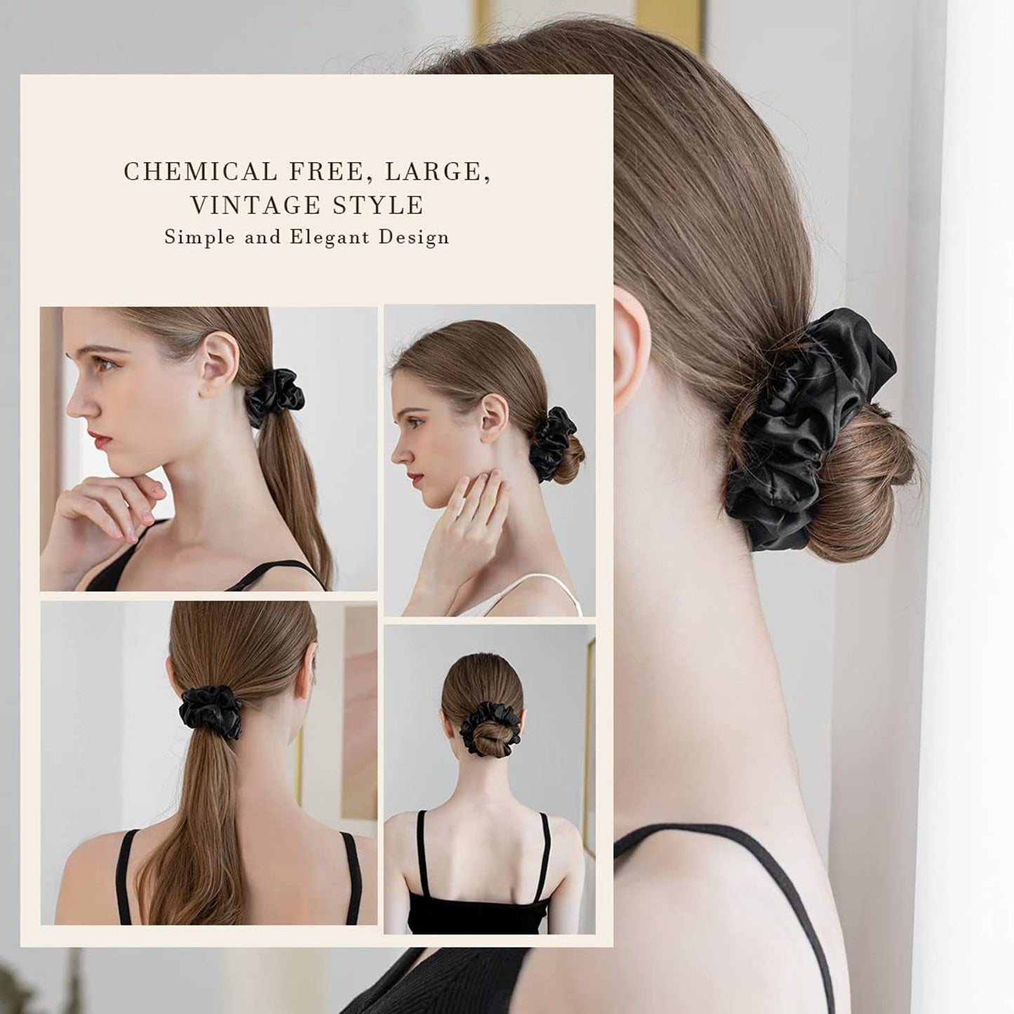 Black mulberry silk elastic band for hair styled in ponytail and bun by Amd-Deodap
